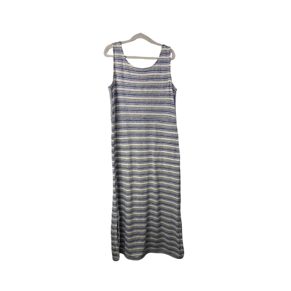 T By Talbots Womens Sleeveless Blue/white Stripe Maxi Dress Side Slits Size M